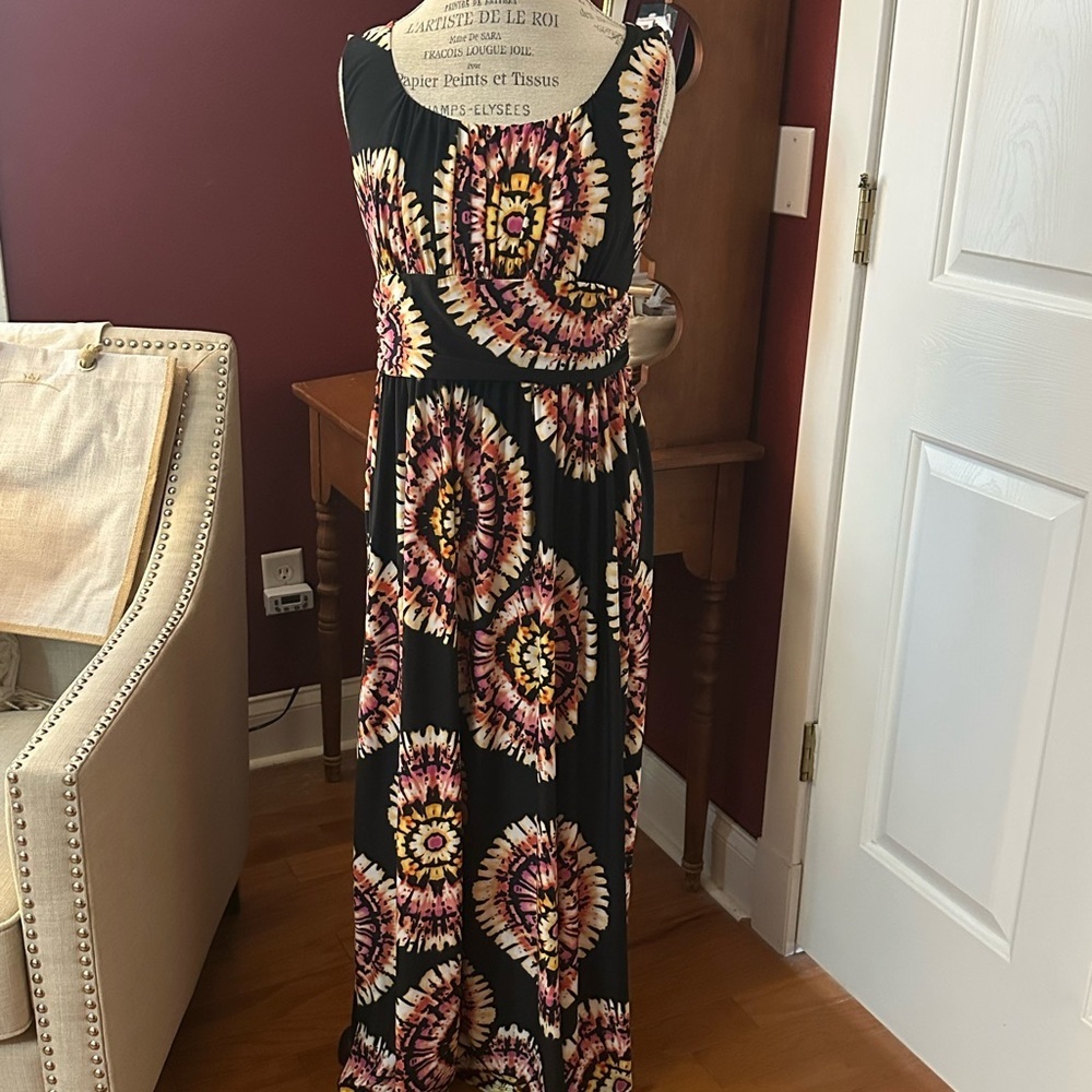 AB Studio Orange and White Sleeveless Scoop Neck Maxi Sundress